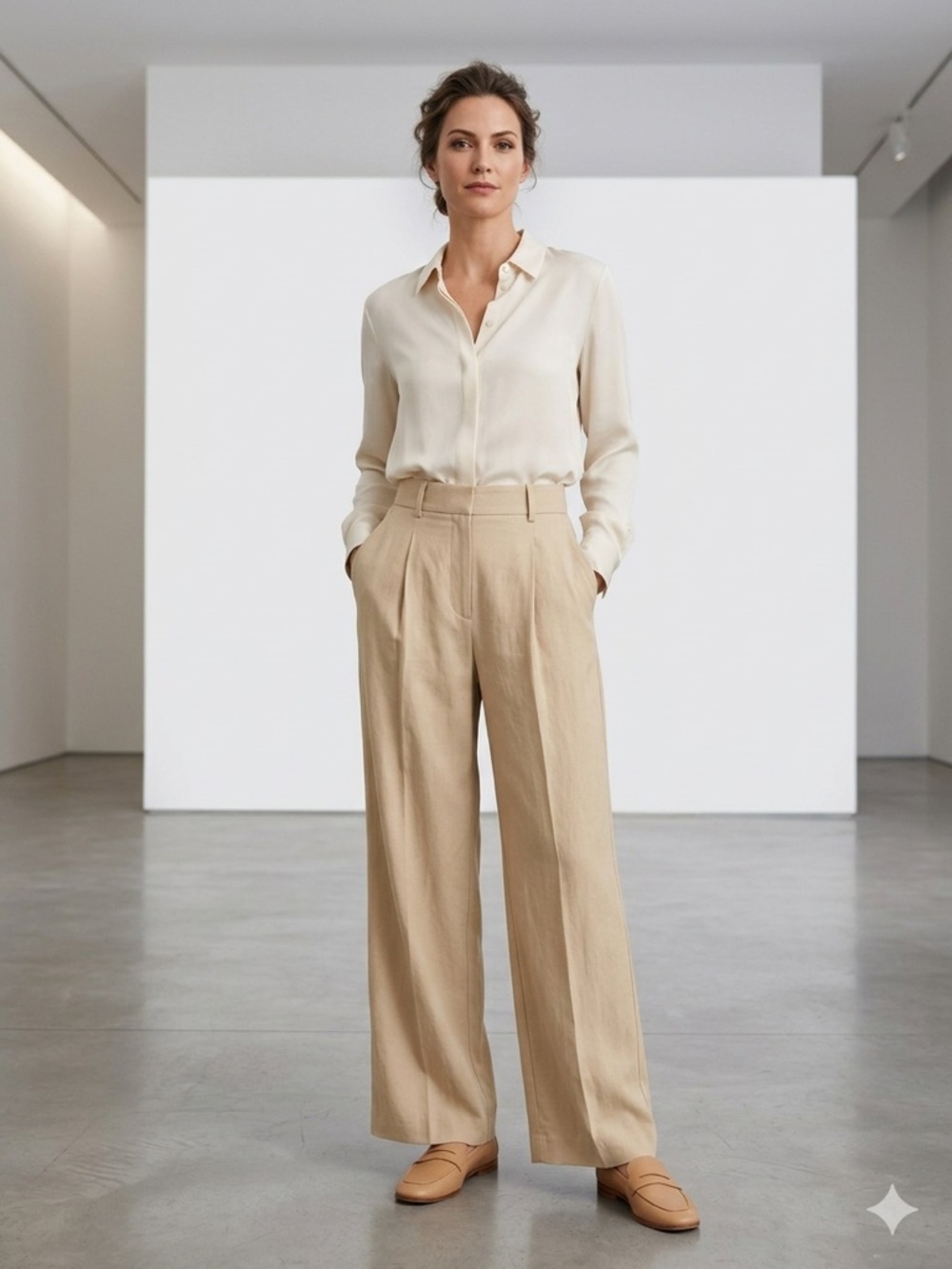 Zara Beige High-Waisted Wide Leg Pleated Pants Size XS